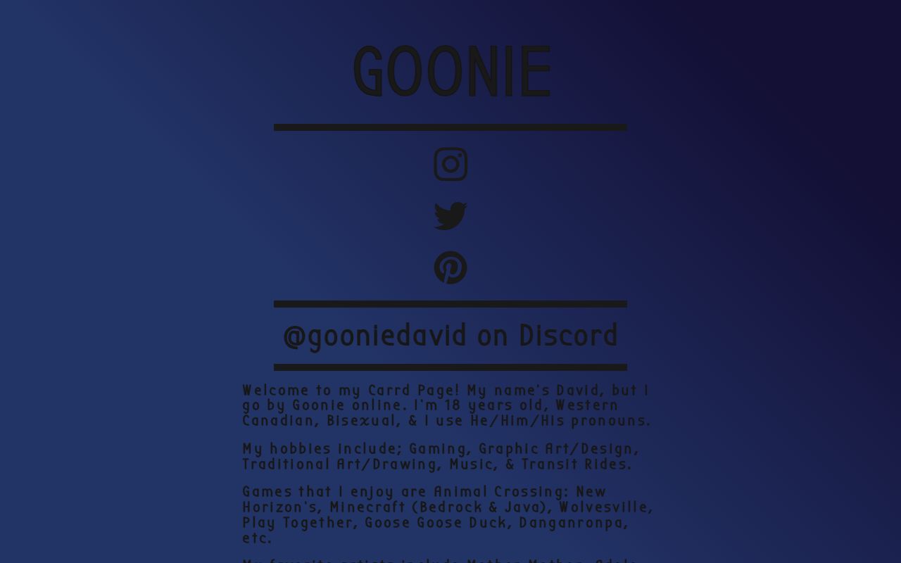 Carrd profile picture for @goonie